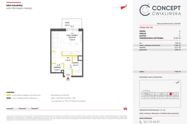 Rzut - Mieszkanie na sprzedaż 1 pokój o powierzchni 31,61 m² - numer 130 w Concept Ćwiklińska