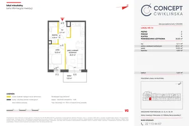 Rzut - Mieszkanie na sprzedaż 2 pokoje o powierzchni 39,95 m² - numer 14 w Concept Ćwiklińska