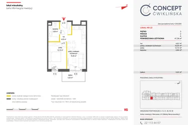 Rzut - Mieszkanie na sprzedaż 2 pokoje o powierzchni 41,34 m² - numer 22 w Concept Ćwiklińska