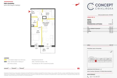Rzut - Mieszkanie na sprzedaż 2 pokoje o powierzchni 51,6 m² - numer 12 w Concept Ćwiklińska