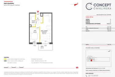 Rzut - Mieszkanie na sprzedaż 2 pokoje o powierzchni 39,95 m² - numer 32 w Concept Ćwiklińska
