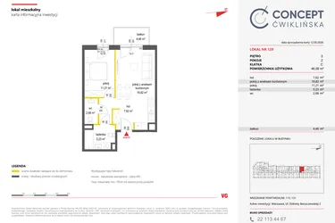 Rzut - Mieszkanie na sprzedaż 2 pokoje o powierzchni 46,56 m² - numer 129 w Concept Ćwiklińska
