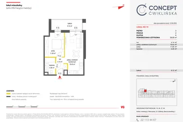 Rzut - Mieszkanie na sprzedaż 2 pokoje o powierzchni 39,93 m² - numer 19 w Concept Ćwiklińska