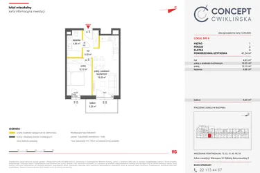 Rzut - Mieszkanie na sprzedaż 2 pokoje o powierzchni 41,34 m² - numer 4 w Concept Ćwiklińska