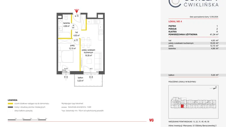 Rzut - Mieszkanie na sprzedaż 2 pokoje o powierzchni 41,34 m² - numer 4 w Concept Ćwiklińska