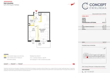 Rzut - Mieszkanie na sprzedaż 2 pokoje o powierzchni 38,82 m² - numer 5 w Concept Ćwiklińska