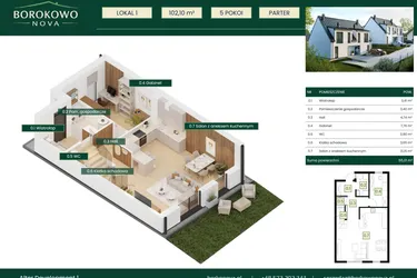 Rzut - Dom na sprzedaż 5 pokoi o powierzchni 102,8 m² - numer 1A w Borkowo Nova