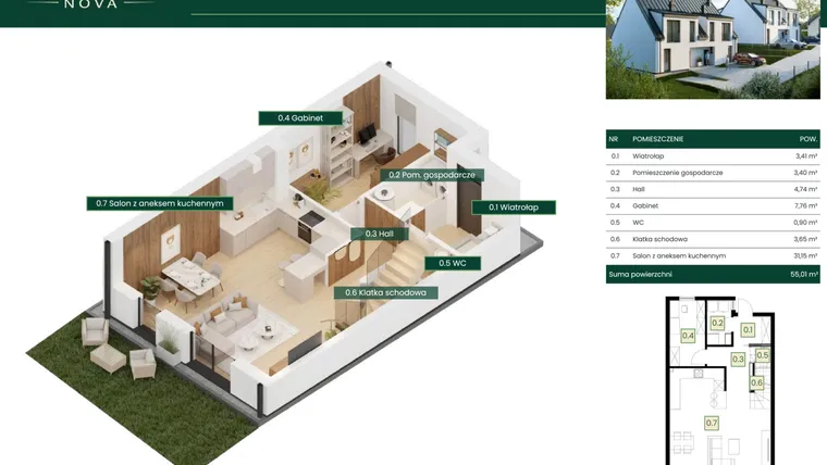 Rzut - Dom na sprzedaż 5 pokoi o powierzchni 102,8 m² - numer 2B w Borkowo Nova