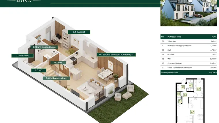 Rzut - Dom na sprzedaż 5 pokoi o powierzchni 102,8 m² - numer 2A w Borkowo Nova
