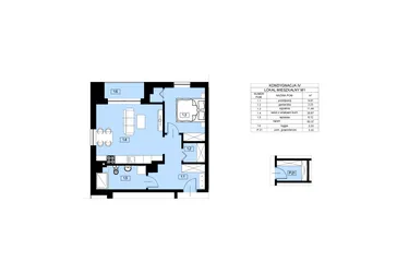 Rzut - Mieszkanie na sprzedaż 2 pokoje o powierzchni 50,37 m² - numer M1 w Nowy Świat 22