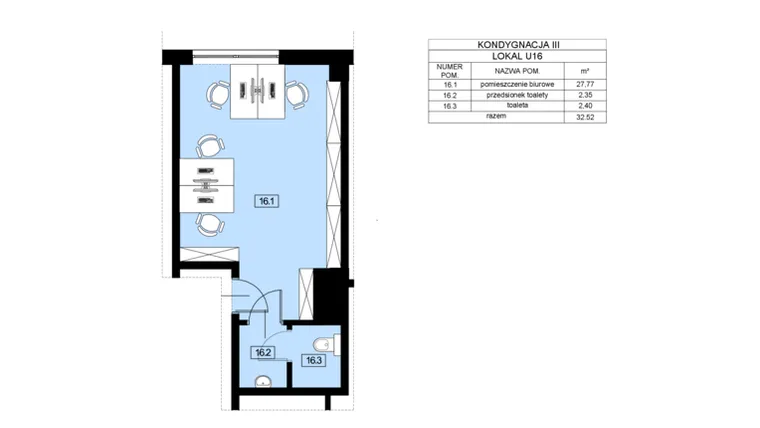 Rzut - Lokal użytkowy na sprzedaż 1 pokój o powierzchni 32,52 m² - numer U16 w Nowy Świat 22