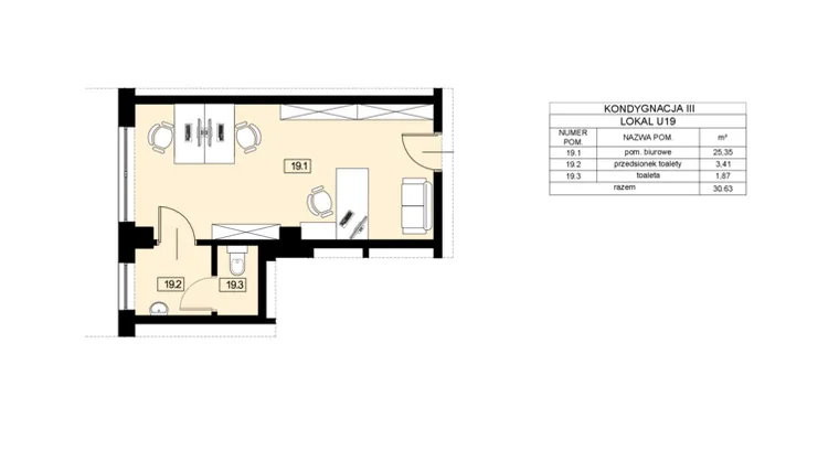 Rzut - Lokal użytkowy na sprzedaż 1 pokój o powierzchni 30,63 m² - numer U19 w Nowy Świat 22