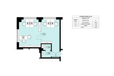 Rzut - Lokal użytkowy na sprzedaż 1 pokój o powierzchni 43,45 m² - numer U17 w Nowy Świat 22
