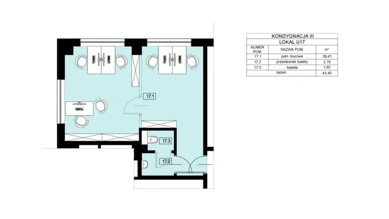 Rzut - Lokal użytkowy na sprzedaż 1 pokój o powierzchni 43,45 m² - numer U17 w Nowy Świat 22