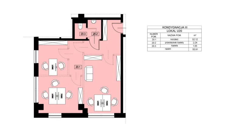 Rzut - Lokal użytkowy na sprzedaż 1 pokój o powierzchni 55,91 m² - numer U20 w Nowy Świat 22