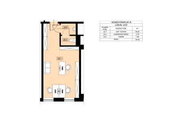 Rzut - Lokal użytkowy na sprzedaż 1 pokój o powierzchni 34,08 m² - numer U23 w Nowy Świat 22