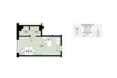 Rzut - Lokal użytkowy na sprzedaż 1 pokój o powierzchni 31,08 m² - numer U18 w Nowy Świat 22