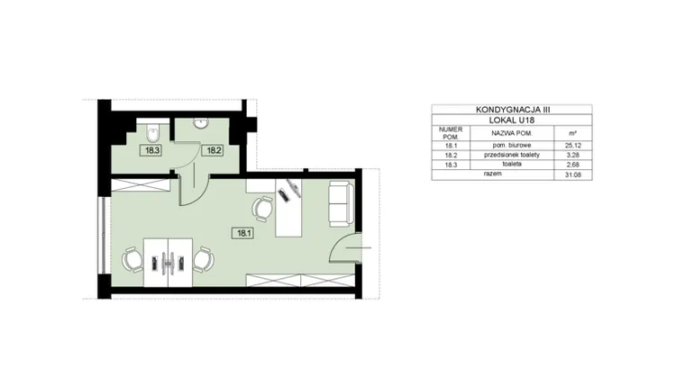 Rzut - Lokal użytkowy na sprzedaż 1 pokój o powierzchni 31,08 m² - numer U18 w Nowy Świat 22