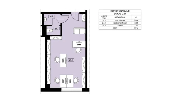 Rzut - Lokal użytkowy na sprzedaż 1 pokój o powierzchni 35,76 m² - numer U24 w Nowy Świat 22