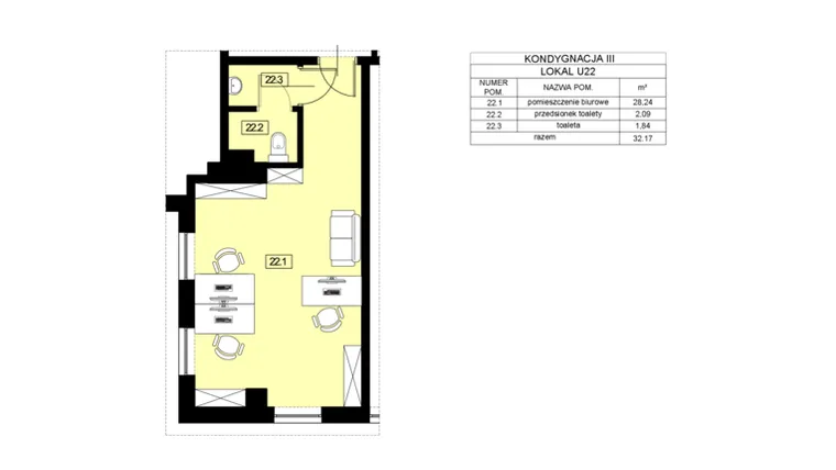 Rzut - Lokal użytkowy na sprzedaż 1 pokój o powierzchni 32,17 m² - numer U22 w Nowy Świat 22