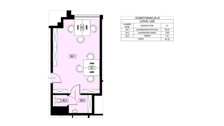 Rzut - Lokal użytkowy na sprzedaż 1 pokój o powierzchni 35,32 m² - numer U26 w Nowy Świat 22