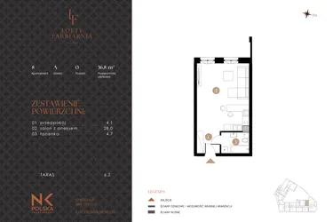 Rzut - Mieszkanie na sprzedaż 1 pokój o powierzchni 36,8 m² - numer 8 w Lofty Farbiarnia