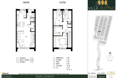 Rzut - Dom na sprzedaż 4 pokoje o powierzchni 73,73 m² - numer J6 w Villa Złotno