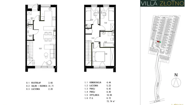 Rzut - Dom na sprzedaż 4 pokoje o powierzchni 75,4 m² - numer J7 w Villa Złotno
