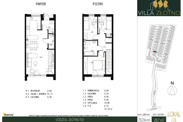 Rzut - Dom na sprzedaż 4 pokoje o powierzchni 75,4 m² - numer J8 w Villa Złotno