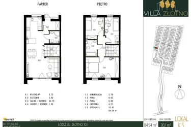 Rzut - Dom na sprzedaż 4 pokoje o powierzchni 84,54 m² - numer K5 w Villa Złotno