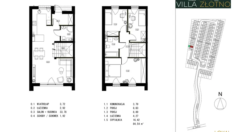 Rzut - Dom na sprzedaż 4 pokoje o powierzchni 84,54 m² - numer K5 w Villa Złotno