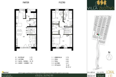 Rzut - Dom na sprzedaż 4 pokoje o powierzchni 84,54 m² - numer J10 w Villa Złotno