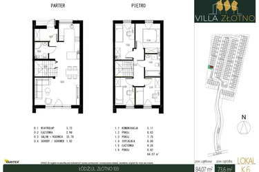 Rzut - Dom na sprzedaż 5 pokoi o powierzchni 84,7 m² - numer K6 w Villa Złotno