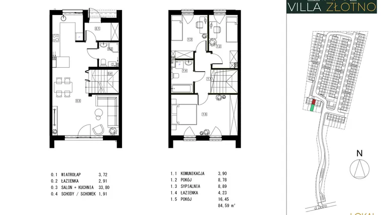 Rzut - Dom na sprzedaż 4 pokoje o powierzchni 84,59 m² - numer L3 w Villa Złotno