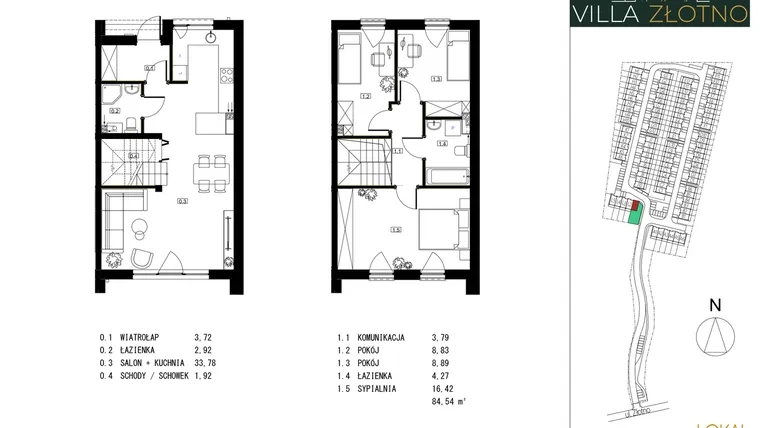 Rzut - Dom na sprzedaż 4 pokoje o powierzchni 84,54 m² - numer L1 w Villa Złotno
