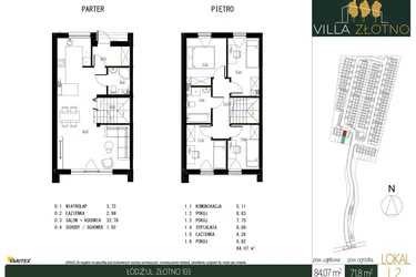 Rzut - Dom na sprzedaż 5 pokoi o powierzchni 84,7 m² - numer L2 w Villa Złotno
