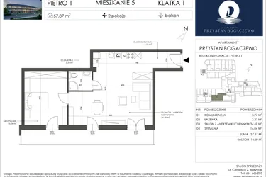 Rzut - Mieszkanie na sprzedaż 2 pokoje o powierzchni 57,87 m² - numer 5 w Przystań Bogaczewo