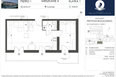 Rzut - Mieszkanie na sprzedaż 2 pokoje o powierzchni 43,93 m² - numer 4 w Przystań Bogaczewo