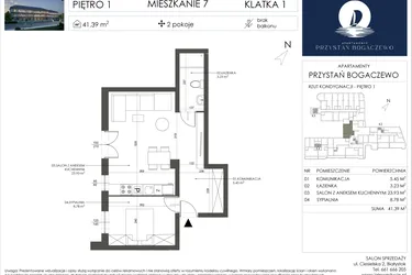 Rzut - Mieszkanie na sprzedaż 2 pokoje o powierzchni 41,39 m² - numer 7 w Przystań Bogaczewo