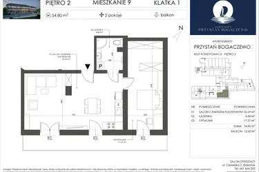 Rzut - Mieszkanie na sprzedaż 2 pokoje o powierzchni 54,8 m² - numer 9 w Przystań Bogaczewo