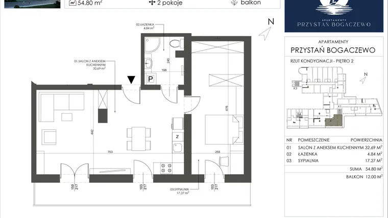 Rzut - Mieszkanie na sprzedaż 2 pokoje o powierzchni 54,8 m² - numer 9 w Przystań Bogaczewo