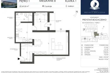 Rzut - Mieszkanie na sprzedaż 2 pokoje o powierzchni 69,5 m² - numer 8 w Przystań Bogaczewo