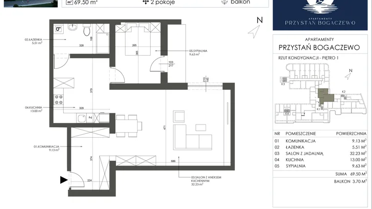 Rzut - Mieszkanie na sprzedaż 2 pokoje o powierzchni 69,5 m² - numer 8 w Przystań Bogaczewo