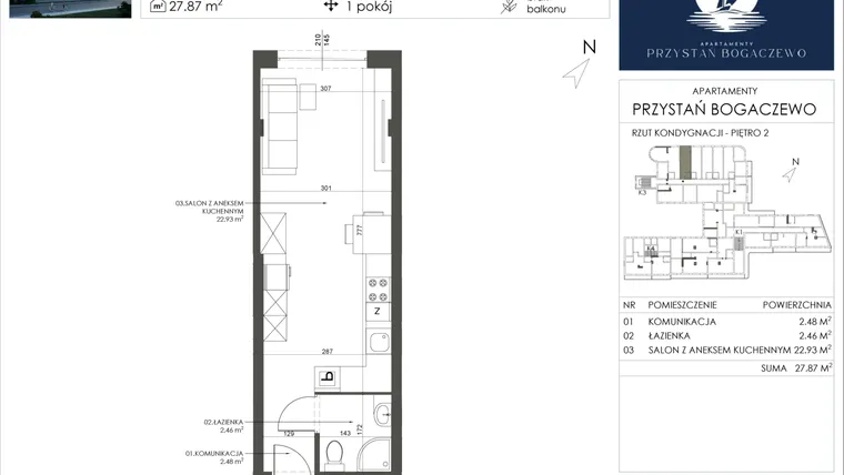 Rzut - Mieszkanie na sprzedaż 1 pokój o powierzchni 27,87 m² - numer 39 w Przystań Bogaczewo