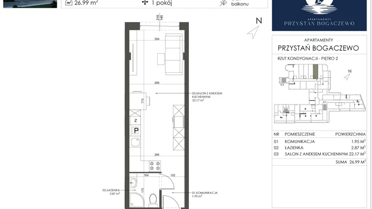 Rzut - Mieszkanie na sprzedaż 1 pokój o powierzchni 26,99 m² - numer 42 w Przystań Bogaczewo