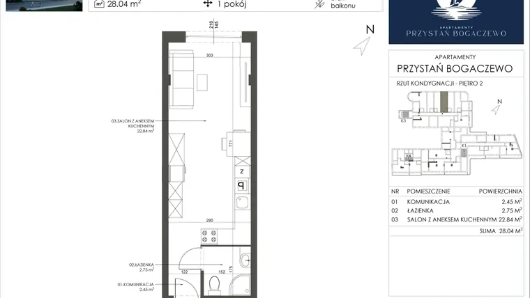 Rzut - Mieszkanie na sprzedaż 1 pokój o powierzchni 28,04 m² - numer 41 w Przystań Bogaczewo