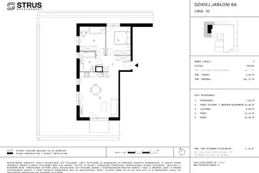 Rzut - Mieszkanie na sprzedaż 3 pokoje o powierzchni 59,77 m² - numer A3.3 w Dzikiej Jabłoni 6A