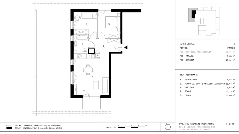 Rzut - Mieszkanie na sprzedaż 3 pokoje o powierzchni 59,77 m² - numer A3.3 w Dzikiej Jabłoni 6A