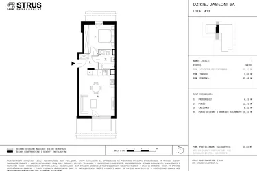 Rzut - Mieszkanie na sprzedaż 2 pokoje o powierzchni 45,27 m² - numer A13.1 w Dzikiej Jabłoni 6A