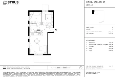 Rzut - Mieszkanie na sprzedaż 3 pokoje o powierzchni 59,77 m² - numer A3.9 w Dzikiej Jabłoni 6A